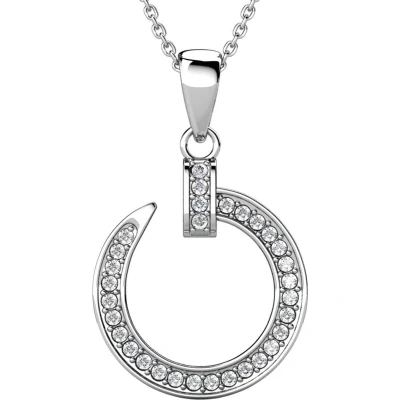 Afbeelding van Yolora Dames Ketting met Ronde Hanger Kalpa Camaka Kristallen Zilverkleurig 18K Witgoud Verguld Vrouwen Collier Zilver Sieraden Halsketting Luxe Giftbox Geschenkdoos Cadeau doos Geschenkverpakking Mooie Cadeauverpakking