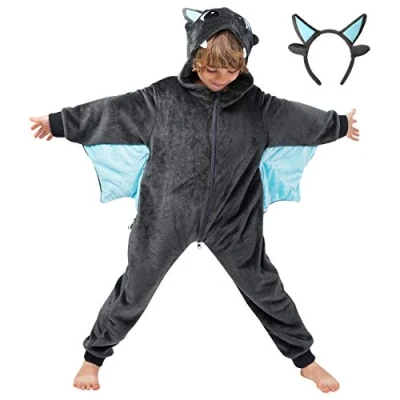 Afbeelding van corimori 1851 (verschillende modellen), rompertje voor jongens en meisjes, overall pyjama, Kigurumi Animal, Spark Der Dragon (zwart), maat 9 11 jaar (lengte 130 150 cm)