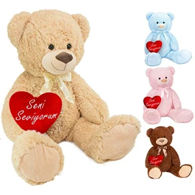 Afbeelding van BRUBAKER Enorme XXL pluche beer teddybeer 100 cm roze hart &#039;Seni Seviyorum&#039; inbegrepen