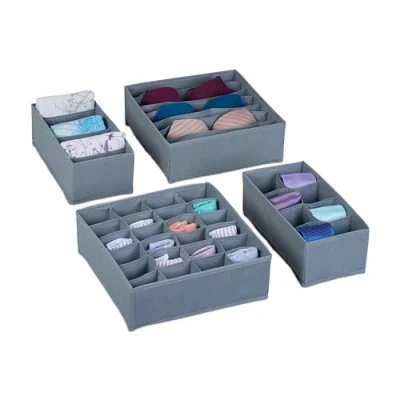 Afbeelding van Relaxdays lade organizer 4 delige set bh sokken kledingkast ondergoed