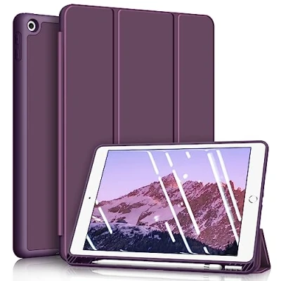 Afbeelding van Fintie Hoes voor iPad 10.2 inch 9. Generatie 2021/8. Gen 2020/7. 2019 met Pencil Houder, Ultradunne Superlicht Zachte TPU achterkant Beschermhoes Automatische Slaap waak Functie, Paars