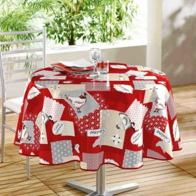 Afbeelding van Rond rood Tafelkleed/Tafelzeil/Tafelkleed/Tafelzeil 160 cm met kippen