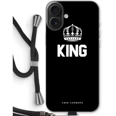 Afbeelding van Case Company® hoesje met Koord geschikt voor iPhone 16 Plus King Zwart Telefoonhoesje Bescherming aan alle Kanten en Over de Schermrand