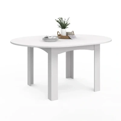 Image de Table à manger blanche extensible ronde pour 4 8 personnes