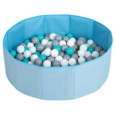 Afbeelding van SELONIS Meerkleurig Ballenbad Opvouwbaar Zwembad 200 Ballen voor Kinderen, Blauw: Wit/Grijs/Turquoise