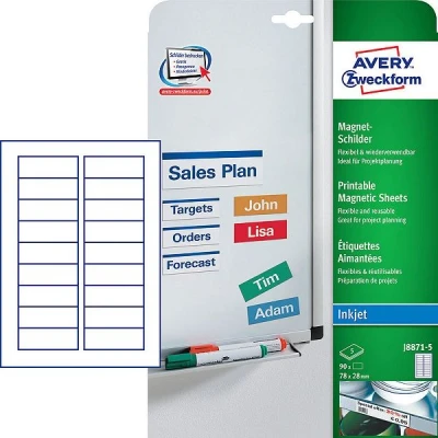 Image de Avery Zweckform J8871 5 étiquettes magnétiques 78 x 28 mm (90 pièces) blanc