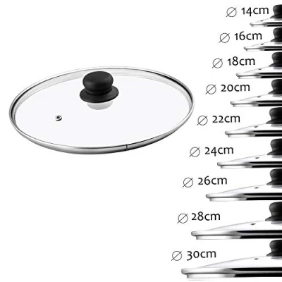 Afbeelding van KADAX Glazen deksel met kunststof handvat, stoomgat, hittebestendig, voor kookpan, braadpan, universeel in verschillende maten, transparant (28 cm)