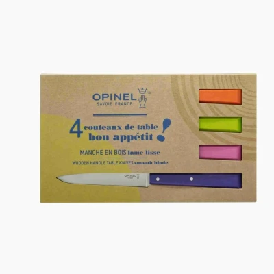 Afbeelding van Opinel N125 Bon Appétit Pop Tafelmessenset 4 delig Multicolor Beukenhout RVS Bestek Steakmes