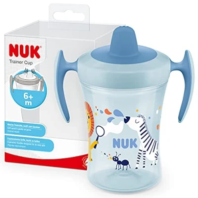 Afbeelding van NUK 10255608 Trainer Cup om te leren drinken, zacht, lekvrij, 6 maanden, BPA vrij, 230 ml, zebra (blauw)
