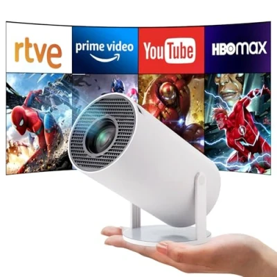 Afbeelding van Mini projector, HY300, draagbare beamer, 4K/200 ANSI, Auto Keystone projector met wifi 6, BT 5.0, tot 130 inch, 180 graden draaibaar, geïntegreerd besturingssysteem Android 11.0