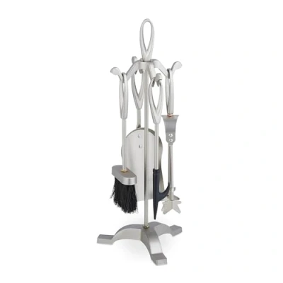 Afbeelding van Relaxdays 5 delige haardset zilveren haardaccessoires pook, tang &amp; meer haardstel