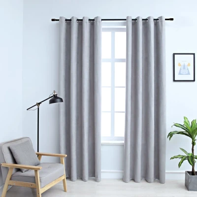 Afbeelding van Gordijn verduisterend met metalen ringen 2 st 140x225 cm grijs