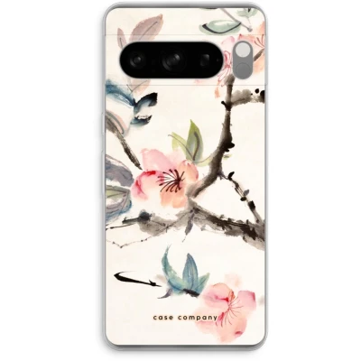 Afbeelding van Case Company® hoesje geschikt voor Google Pixel 8 Pro Japanse bloemen Soft Cover Telefoonhoesje Bescherming aan alle Kanten en Schermrand
