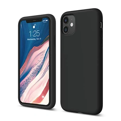 Afbeelding van elago Liquid siliconen hoesje, compatibel met iPhone 11 (6,1 inch), volledige bescherming: 3 laags, verhoogde rand voor scherm en camera (zwart)