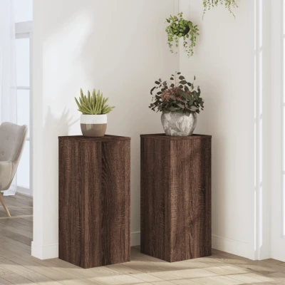 Afbeelding van Plantenstandaards 2 st 30x30x70 cm bewerkt hout bruin eiken
