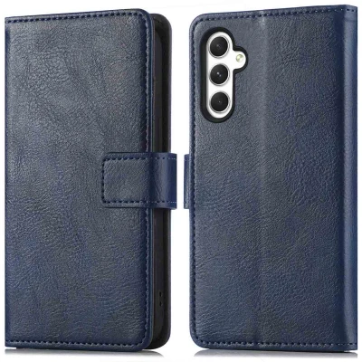 Afbeelding van iMoshion Hoesje Geschikt voor Samsung Galaxy A25 / A24 Met Pasjeshouder Luxe Bookcase Donkerblauw