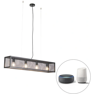 Afbeelding van QAZQA Smart industriële hanglamp zwart incl. 4 WiFi A60 Cage Wire