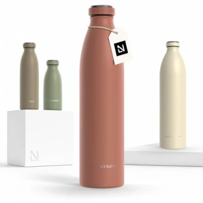 Afbeelding van LARS NYSØM &#039;Ren&#039; Roestvrijstalen drinkfles 1000ml BPA vrije geïsoleerde waterfles voorSport, Fiets, Volwassene, Kids Brick Red