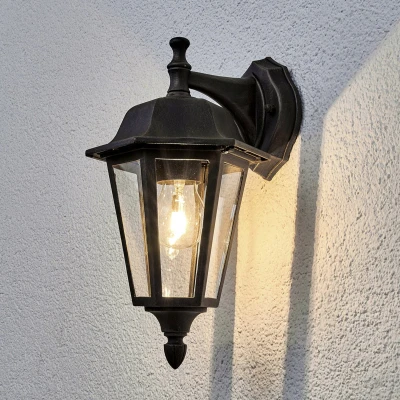 Afbeelding van Lindby Wandlamp buiten 1licht aluminium, glas H: 31.3 cm E27 zwart roest, helder