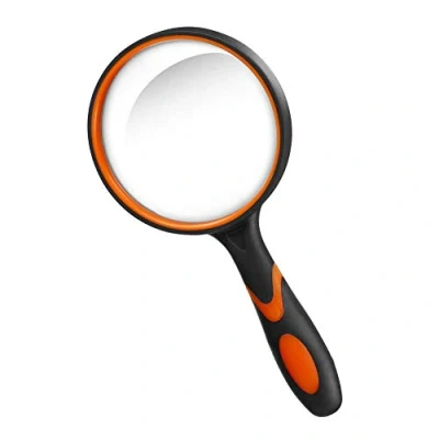 Afbeelding van Vergrootglas 10X, Handleoep met anti slip zacht rubberen handvat, 75 mm loep, onbreekbare vergrotingsspiegel voor het lezen van boeken, inspectie, insecten (groen / oranje) oranje