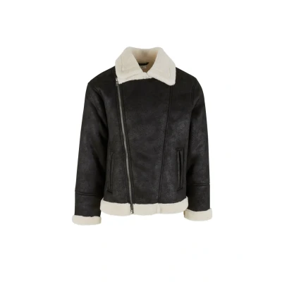 Afbeelding van Urban Classics Shearling Biker Winterjas, Heren, Maat: XXL, Black whitesand