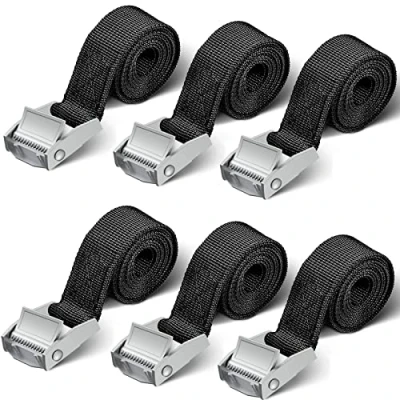 Afbeelding van Spanbanden, kort, 6 stuks, 250 kg, 1 m, 2 spanriem, zwart, sjorband voor motorfiets, fietsendrager, extreem robuuste sjorbanden (1 m x stuks)