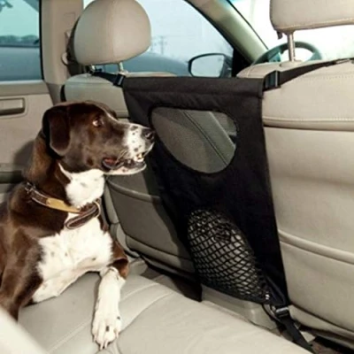 Afbeelding van Net voor de achterbank, auto, hond, draagbaar, beschermnet, scheiding, veiligheid op reis, huisdieren, honden, katten, met haken en riemen, universeel
