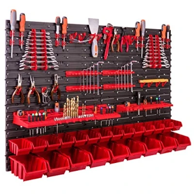Afbeelding van Botle Opbergsysteem met wandrek, 115 x 78 cm, gereedschapshouders, 23 stuks, stapelbakken, opslagrek, extra sterke wandplaten, uitbreidbaar rek, werkplaatsrek, opslagbakken, wandrek voor werkplaatsen