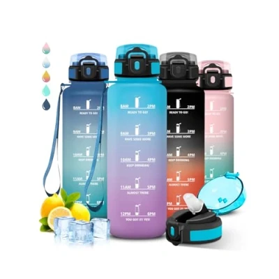 Afbeelding van Bouteille d&#039;eau pour salle de sport, anti fuite, avec paille, facile à nettoyer, échelle temps, le fitness, la randonnée, camping, les sports 1 5 l
