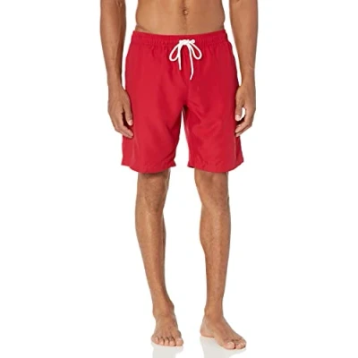 Image de Amazon Essentials Short de Bain 23cm avec Doublure en Maille, Poches, Fermeture à Cordon Homme, Rouge, L