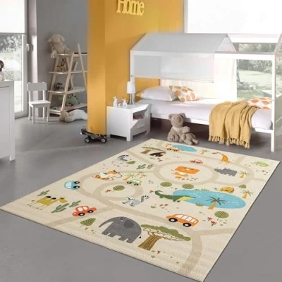 Afbeelding van Teppich Traum Kindertapijt Kinderkamertapijt Speeltapijt Safari Straattapijt Antislip Beige 120 x 160 cm
