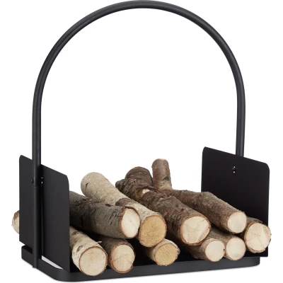 Afbeelding van relaxdays houtmand zwart openhaard mand binnen houtbak staal voor openhaardhout