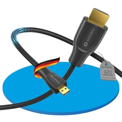 Afbeelding van Sonero® Premium High Speed Micro HDMI naar 4K kabel, D stekker A stekker, vergulde contacten, dubbel afgeschermd, 1,50 m