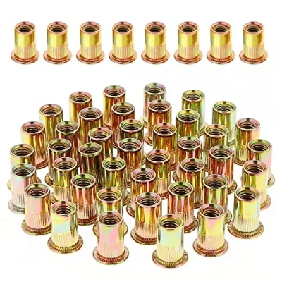 Afbeelding van Gueenky 100 stuks klinknagelmoeren met platte kop, M10 klinkmoeren schroefdraad van verzinkt koolstofstaal, assortiment klinknagels voor mentale kunststof (17 mm x 21 mm)