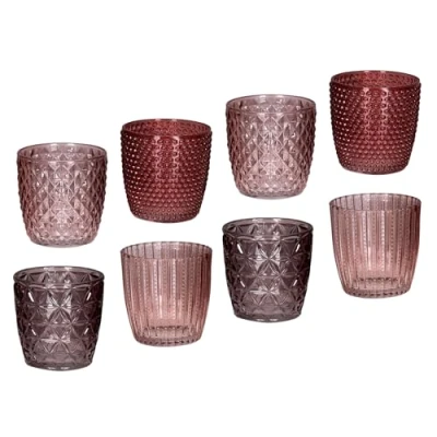 Afbeelding van levandeo Set van 8 theelichthouders glas, roze, hoogte 7,5 cm, tafeldecoratie