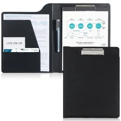 Afbeelding van ProCase Klembord A4 Kunstleer Met deksel documentvakken Pennenhouder Flip Zwart