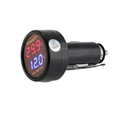Afbeelding van JZK Voltmeter thermometer 2 in 1, digitale weergave van de spanning autoaccu, temperatuur, spanningsmeter, voltmetertester, DC 12 V 24