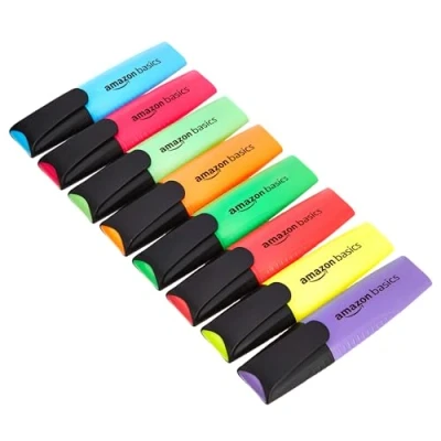 Image de Amazon Basics Lot de 8 surligneurs, couleurs vives assorties