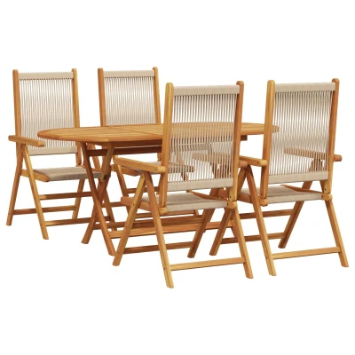 Afbeelding van vidaXL Tuin Eettafelset Beige 5 pcs 160x85x75 cm