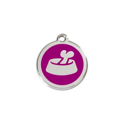 Afbeelding van Bone in Bowl Purple roestvrijstalen hondenpenning small/klein dia. 2 cm RedDingo