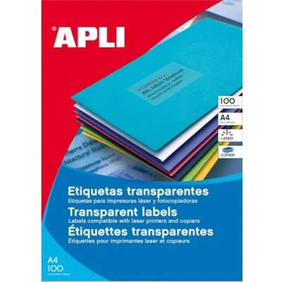 Afbeelding van Apli Transparante etiketten ft 210 x 297 mm (b h), 100 stuks, 1 per blad, doos van blad etiket