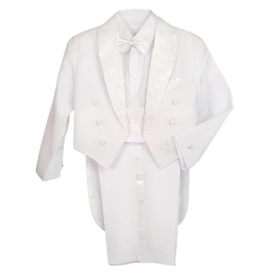 Afbeelding van Lito Angels Smoking kostuum voor bruiloft, doop, ceremonie, kinderen, jongens, 5 delige set (blazer, overhemd, riem, vlinderdas en broek), wit/zwart/koningsblauw