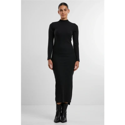 Afbeelding van Urban Classics Rib Longsleeve Mockneck Lange jurk S Zwart
