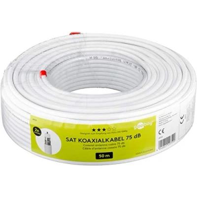 Afbeelding van Goobay 49759 coaxiale satellietkabel, 75 DB, dubbel afgeschermd, CCS, 50 m, wit
