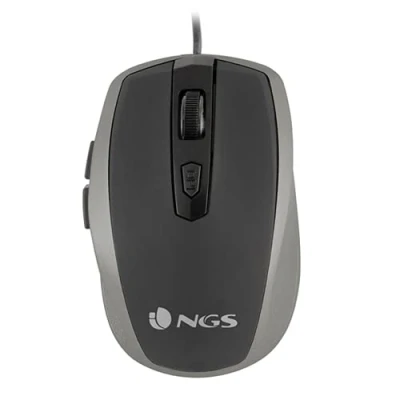 Afbeelding van NGS Tick Silver Optische muis, 800/1600 dpi, met USB kabel, muis voor computer of laptop 6 toetsen, ergonomie rechtshandigen, zilver en zwart