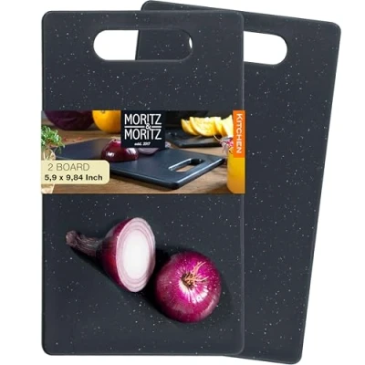 Afbeelding van Moritz &amp; 2 delige kunststof snijplank in graniet look 25 x 15 cm ontbijtplankje set hygiënisch en vaatwasmachinebestendig