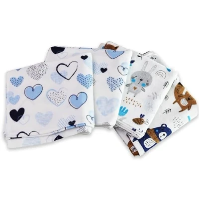 Afbeelding van FENSILO 4 luiers flanel 100% katoen 80 x cm baby unisex blauw hart patroon