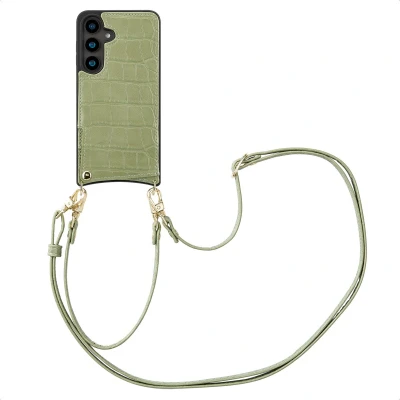 Afbeelding van Selencia Hoesje Geschikt voor Samsung Galaxy S24 met Pasjeshouder Nova Croco Backcover koord en pashouder Groen