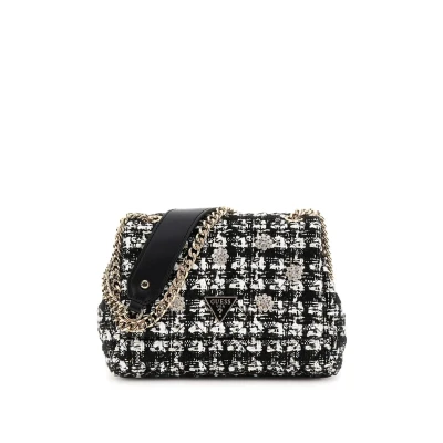 Afbeelding van GUESS Schoudertas Everlee Convertible Xbody Flap Bag Black Multi Zwart