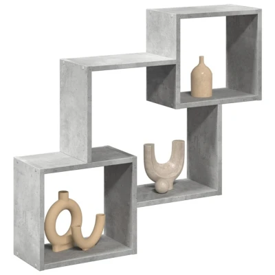 Afbeelding van Wandkast 78x18x71 cm bewerkt hout betongrijs